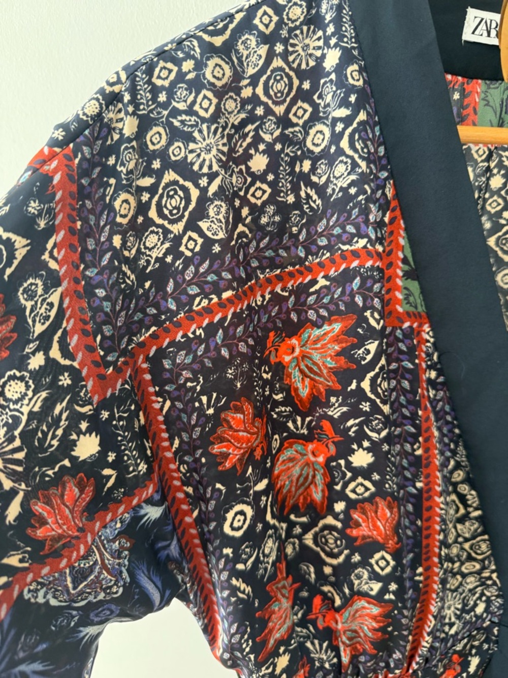 Zara Navy Mix-Print Wrap Dress - Picture 5 of 6